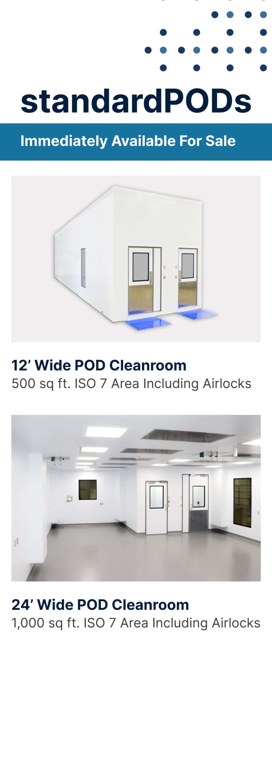 standard pods immediately available for sale click link to inquire.